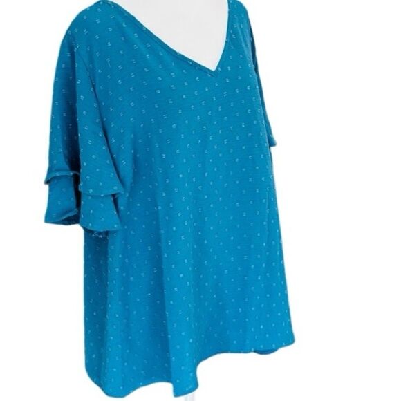 BloomChic Swiss chenille dot v neck top w/double ruffle flutter sleeve sz 18-20 - Picture 10 of 11